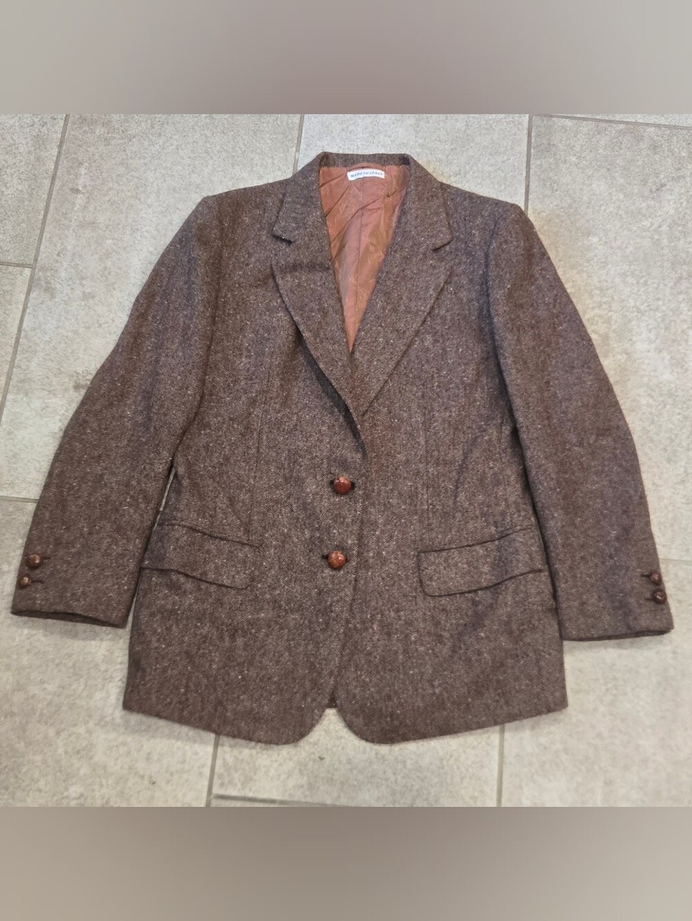 Vtg Brioni Brown Tweed Womens Blazer Sz 10 Made Italy